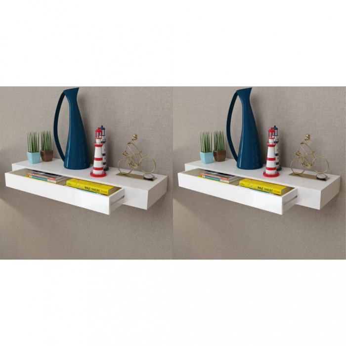 Gossi rafturi de perete suspendate cu sertare, 2 buc., alb, 80 cm