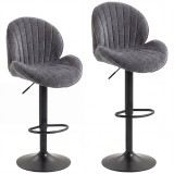 HOMCOM Set de 2 taburete de bar, &icirc;nălțime reglabilă 62-83cm, rotative 360&deg;, șezut căptușit, spătar și suport pentru picioare, gri | Aosom Romania