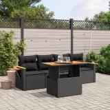 VidaXL Set mobilier de grădină cu perne, 5 piese, negru, poliratan