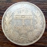 (A117) MONEDA DIN ARGINT UNGARIA - 1 KORONA 1914 COROANA, FRANZ JOSEPH, PATINA SUPERBA