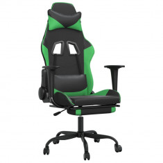 Scaun gaming de masaj/suport picioare, negru/verde, piele eco