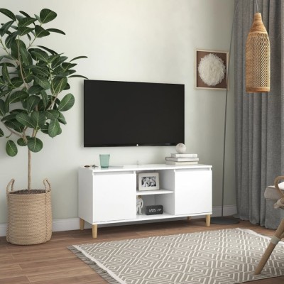vidaXL Comodă TV cu picioare din lemn masiv, alb, 103,5x35x50 cm 805959 foto