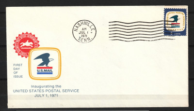 SUA, 1971 | Redenumire Servicii Poştale - Istorie poştală | FDC, Nashville | aph foto