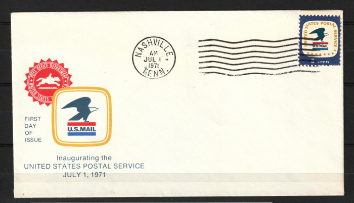 SUA, 1971 | Redenumire Servicii Poştale - Istorie poştală | FDC, Nashville | aph