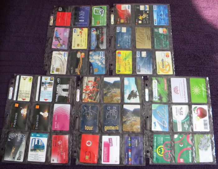Colectie Romania 45 carduri bancare, nebancare &amp; diverse cartele, toate diferite
