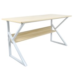 Birou cu raft din mdf maro stejar natural cu picioare metal alb Tarcal 140x60x72 cm