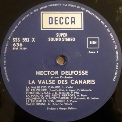 Hector Delfosse Et Son Orchestre - La Valse Des Canaris (Accordion) (Vinyl) foto