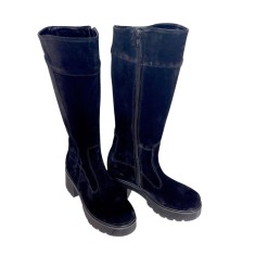 Cizme dama din piele intoarsa cu platforma Dina Black