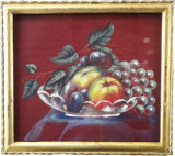 Tablou &ndash; Bol cu fructe &ndash; pictură pe catifea, Natura statica, Ulei, Realism