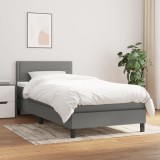 Cumpara ieftin Pat box spring cu saltea, gri &icirc;nchis, 100x200 cm, textil