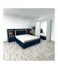 Dormitor Complet VEN06 Albastru: Pat 160x200cm, Noptiere, Sifonier 150cm - Transport Gratuit