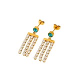 Cercei placati cu aur Blue cu franjuri si strasuri