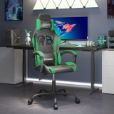 Scaun de gaming pivotant, negru și verde, piele ecologică