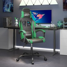 Scaun de gaming pivotant, negru și verde, piele ecologică foto