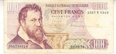 B11 - Bancnota foarte veche - Belgia - 100 franci - 1971 foto