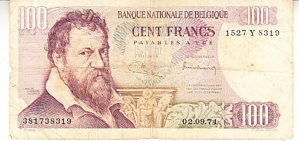B11 - Bancnota foarte veche - Belgia - 100 franci - 1971