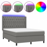 Cumpara ieftin Pat cu arcuri, saltea si LED, gri inchis, 140x200 cm, textil