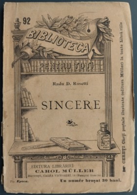 RADU D. ROSETTI - SINCERE (POESII) [editia princeps, 1897] foto