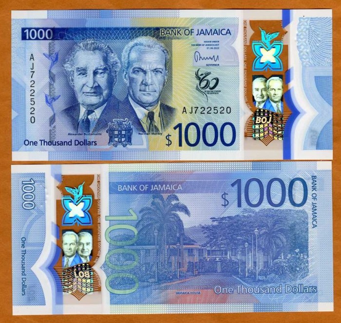 !! JAMAICA - 1000 DOLARI 2022 , COMM - P 99 - UNC /POLIMER / 60 ANI INDEPENDENTA