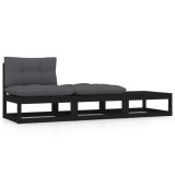 Gossi set mobilier gradina cu perne, 3 piese, negru, lemn masiv pin