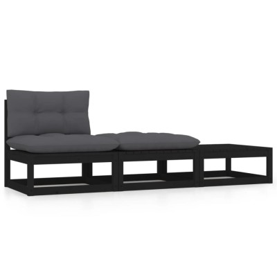 Gossi set mobilier gradina cu perne, 3 piese, negru, lemn masiv pin foto