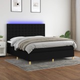 Cumpara ieftin Pat cu arcuri, saltea și LED, negru, 180x200 cm, textil