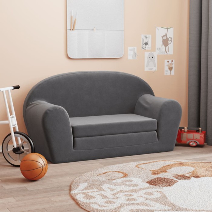 vidaXL Canapea extensibilă de copii cu 2 locuri, antracit, pluș moale 357000