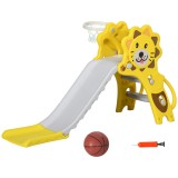 AIYAPLAY Tobogan pentru Copii 2 &icirc;n 1 cu Coș de Baschet, Tobogan Interior pentru Copii 1-3 ani, 131x50x74 cm, Galben | Aosom Romania