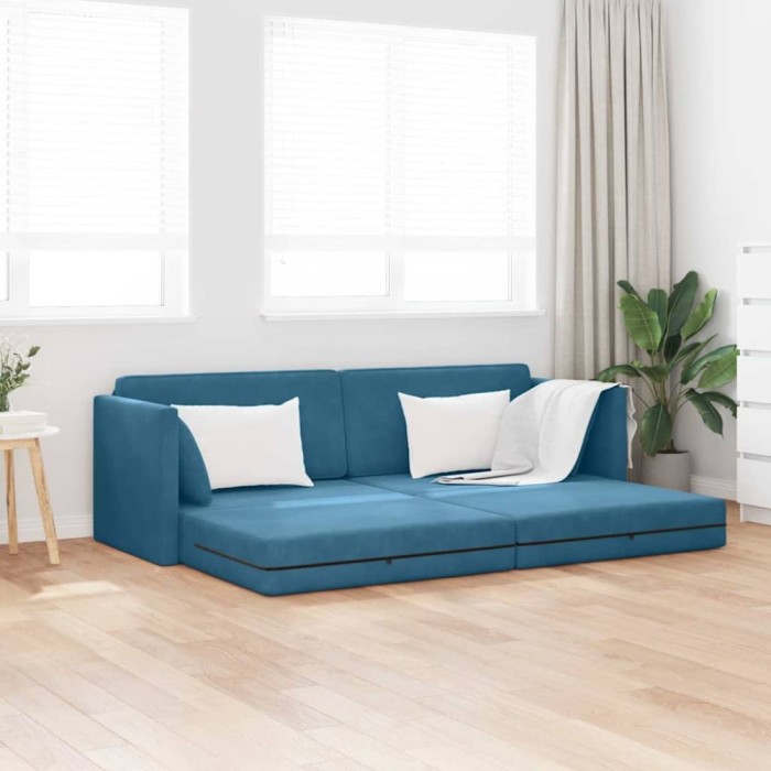 Sofa Pat 2 &icirc;n 1 Albastru 213x144x60 cm Catifea
