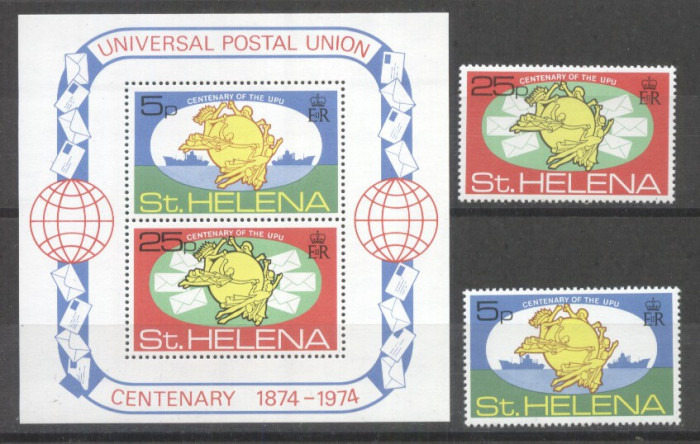 St. Helena 1974 UPU Centenary set+perf.sheet MNH DA.083