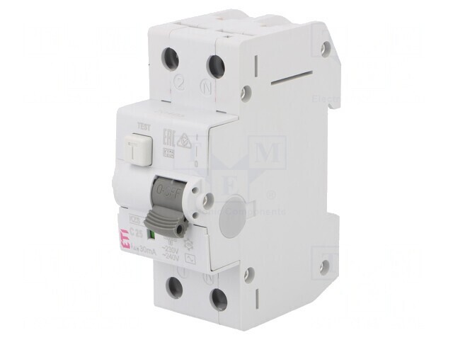 &Icirc;ntrerupător RCBO 25A 30mA 2P 230/400VAC IP20