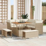 vidaXL Set de canapea pentru grădină , 8 piese, cu perne, din rattan poliester bej și lemn de acacia