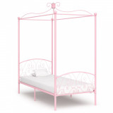 VidaXL Cadru de pat cu baldachin, roz, 100 x 200 cm, metal