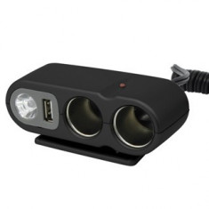 Priza auto dubla Carpoint cu 2 iesiri de bricheta 2 x 12 V max. 5A si 1 pentru USB 5V 1A si lumina foto