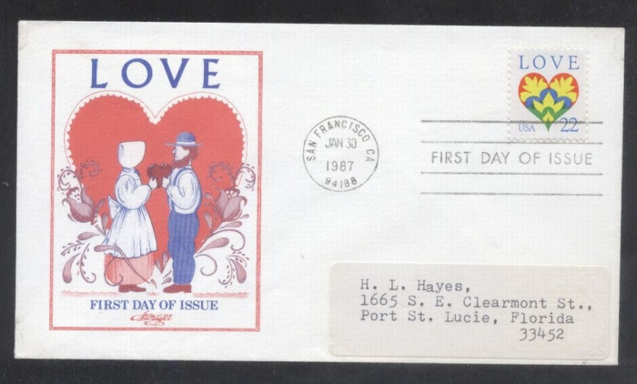 United States 1987 Love FDC K.728