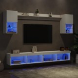 Cumpara ieftin Unități de perete TV cu LED-uri, 6 piese, alb, lemn prelucrat