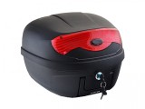 Cutie Portbagaj Moto Revo 28 Litri, 38x38x28 cm, Negru, cu Catadioptru + Placa Prindere, Sistem Demontare Rapida
