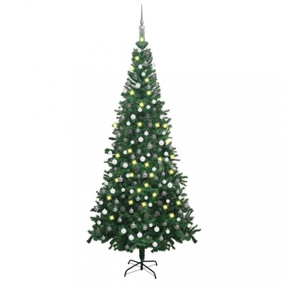 vidaXL Brad de Crăciun pre-iluminat cu set globuri, verde, 240 cm, L 3077663 foto