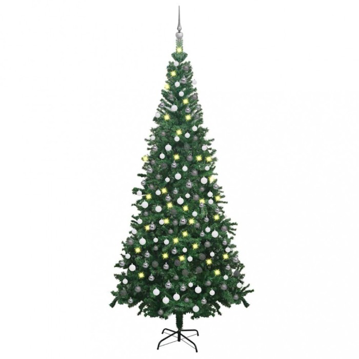 vidaXL Brad de Crăciun pre-iluminat cu set globuri, verde, 240 cm, L 3077663