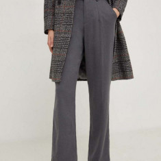 Answear Lab pantaloni din lână culoarea gri, drept, high waist