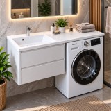 Lavoar Chiuveta HAWIRE Magenta 1200L Compozit Marmura Alb Lucios 1200x500mm Montaj Perete Cuva Stanga