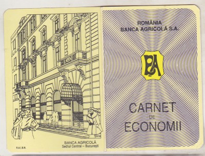 bnk div Banca Agricola - carnet de economii - 1996 foto