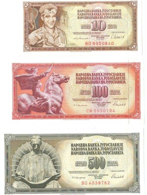 SV * Iugoslavia LOT 10 - 100 - 500 DINARA / DINARI 1981 - 1986 * UNC foto
