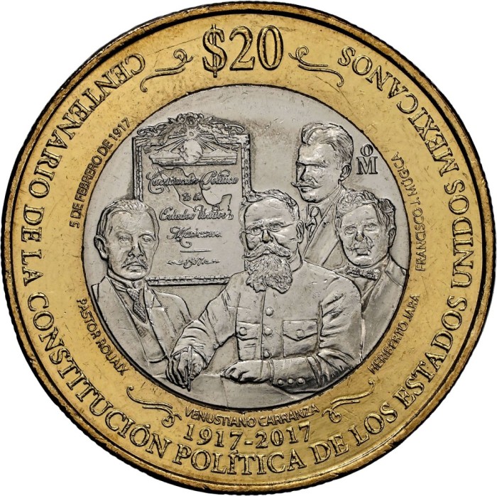 Mexic 20 Pesos 2017 - (Constitution centennial) 32 mm, KM-989 UNC !!!