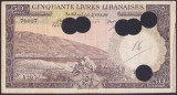 Bancnota Liban 50 Livre 1953 - P59 VF ( anulata - vezi descriere )