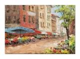 Cumpara ieftin Tablou stilizat pictat manual, Pe strada florilor, 70x50cm ulei pe panza in cutit, Magistral
