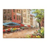 Tablou stilizat pictat manual, Pe strada florilor, 70x50cm ulei pe panza in cutit, Magistral