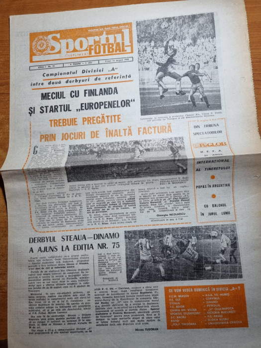 sportul fotbal 16 august 1985-interviu ion craciunescu,meciul steaua-dinamo