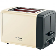 Prajitor de paine compact Bosch DesignLine TAT4P427, Functie de dezghetare si incalzire, 970 W, 2 felii, Bej