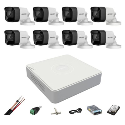 Sistem de supraveghere 8 camere Hikvision 4 in 1 8MP, 3.6mm, IR 80m, DVR 8 canale, accesorii de montaj, Hard Disk SafetyGuard Surveillance foto